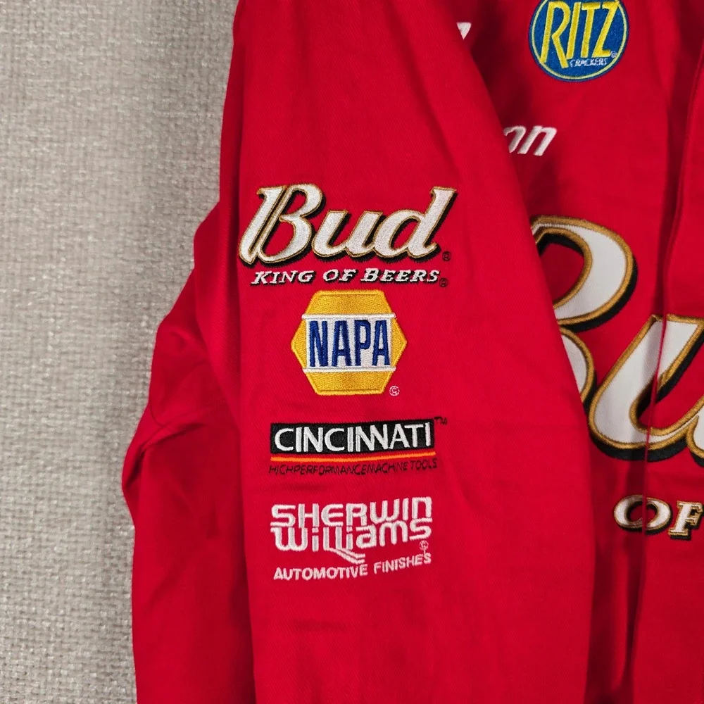 Chase Authentics Budweiser NASCAR Racing Jacket Red Cotton XXL Winston Cup Snap